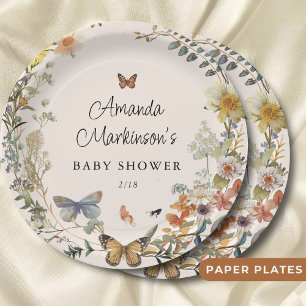 Rustic Floral Butterfly Geslachtsneutraal Baby sho Papieren Bordje