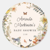 Rustic Floral Butterfly Geslachtsneutraal Baby sho Ronde Sticker (Voorkant)