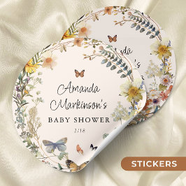 Rustic Floral Butterfly Geslachtsneutraal Baby sho Ronde Sticker
