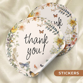 Rustic Floral Butterfly Geslachtsneutraal Dank u Ronde Sticker