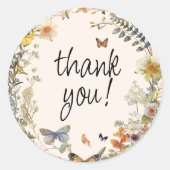 Rustic Floral Butterfly Geslachtsneutraal Dank u Ronde Sticker (Voorkant)