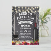 Rustic Floral Chalkboard 60th Wine Birthday Kaart (Staand voorkant)