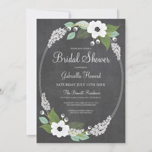 Rustic Floral Chalkboard Bridal Shower Kaart (Voorkant)