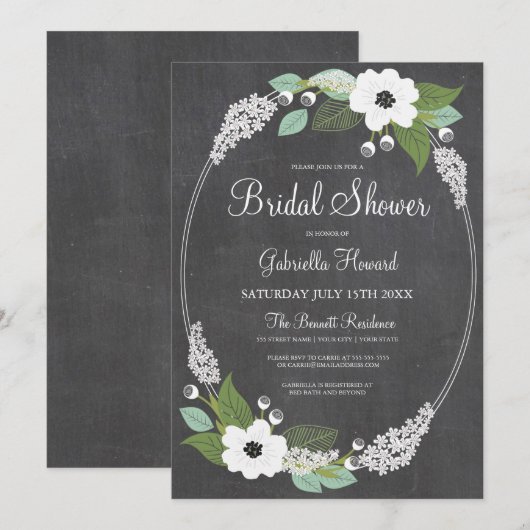 Rustic Floral Chalkboard Bridal Shower Kaart (Voorkant / Achterkant)
