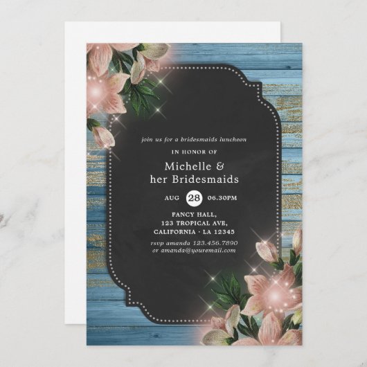 Rustic Floral Chalkboard Bridesmaids Luncheon Kaart (Voorkant / Achterkant)