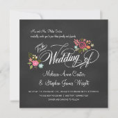 Rustic Floral Chalkboard Wedding Invitations Kaart (Voorkant)