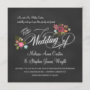 Rustic Floral Chalkboard Wedding Invitations Kaart