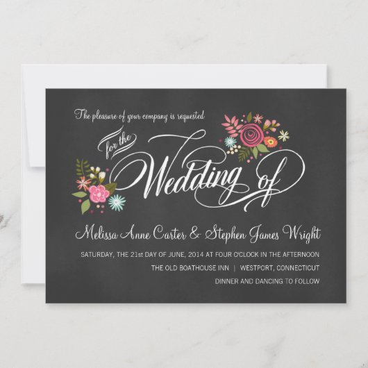 Rustic Floral Chalkboard Wedding Invitations Kaart (Voorkant)