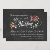 Rustic Floral Chalkboard Wedding Invitations Kaart (Voorkant / Achterkant)