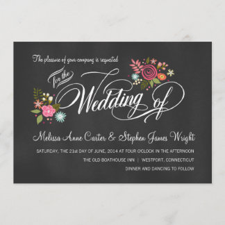 Rustic Floral Chalkboard Wedding Invitations Kaart