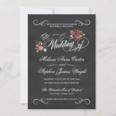 Rustic Floral Chalkboard Wedding Invitations Kaart (Voorkant)