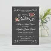 Rustic Floral Chalkboard Wedding Invitations Kaart (Staand voorkant)