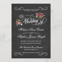 Rustic Floral Chalkboard Wedding Invitations Kaart