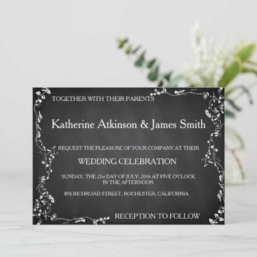 Rustic Floral Chalkboard Wedding Kaart (Staand voorkant)
