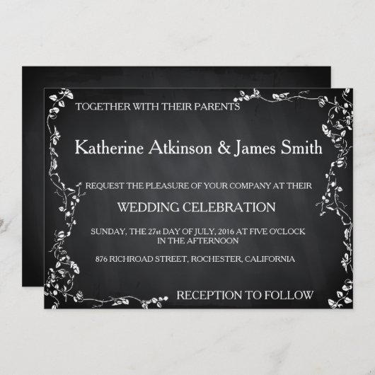 Rustic Floral Chalkboard Wedding Kaart (Voorkant / Achterkant)