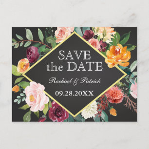 Rustic Floral Chalkboard Wedding Save the Date Aankondigingskaart