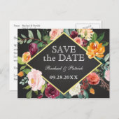 Rustic Floral Chalkboard Wedding Save the Date Aankondigingskaart (Voorkant / Achterkant)