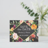 Rustic Floral Chalkboard Wedding Save the Date Aankondigingskaart (Staand voorkant)