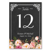 Rustic Floral Chalkboard Wedding Table Number Kaart (Voorkant)
