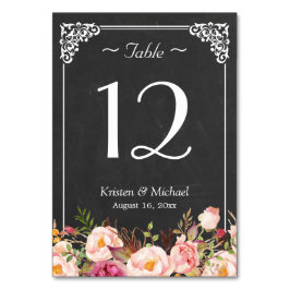 Rustic Floral Chalkboard Wedding Table Number Kaart