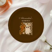 Rustic Floral Checkerboard Ghost 1st Birthday Papieren Bordje