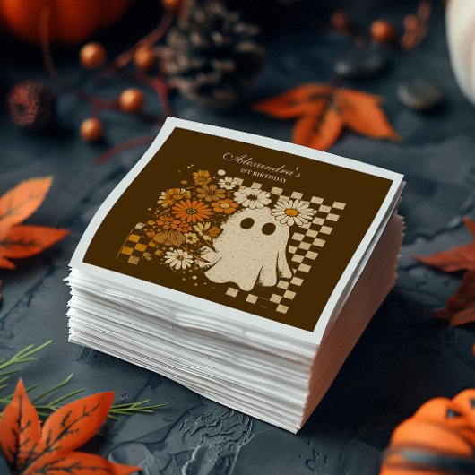 Rustic Floral Checkerboard Ghost 1st Birthday Servet