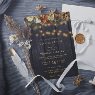 Rustic floral chic barn wood qr code wedding kaart