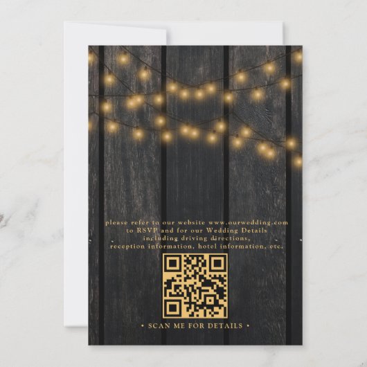 Rustic floral chic barn wood qr code wedding kaart (Achterkant)