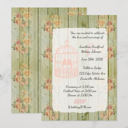 Rustic Floral Chic Floral Wedding Invitations Kaart (Voorkant / Achterkant)