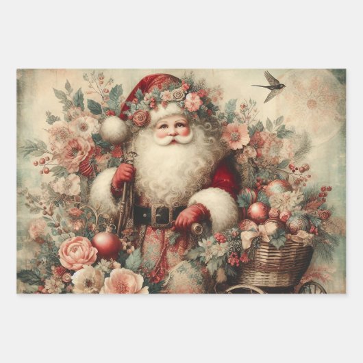 Rustic Floral Christmas Santa Wrapping Paper (Voorkant 2)