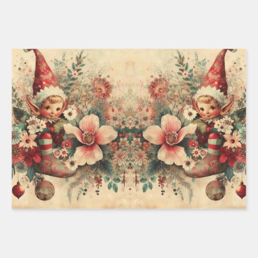 Rustic Floral Christmas Santa Wrapping Paper (Voorkant)