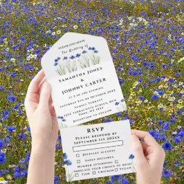 Rustic Floral Cornflower's Breath Wedding All In One Uitnodiging