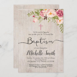 Rustic Floral  Country Script Boho Baptisme Kaart
