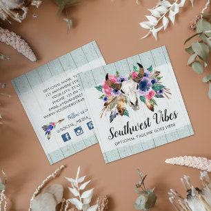 Rustic Floral Cow Skull Boho Chic Social Network Vierkante Visitekaartje