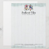 Rustic Floral Cow Skull Waterverf Wood Boho Chic Briefhoofd (Voorkant / Achterkant)