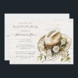 Rustic Floral Cowgirl Pet vrijgezellenfeest Kaart<br><div class="desc">Een rustieke waterverf land vrijgezellenfeest uitnodiging,  met een bloemige cowgirl pet,  tegen een witgekalkte houten achtergrond. Stof je favoriete laarzen af en maak je klaar voor een gedenkwaardige bijeenkomst vol gelach,  liefde en feest! Bestel uw uitnodigingen in print,  digitale downloads of beide!</div>