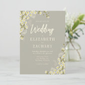 Rustic Floral Cream Beige Wedding Invitation Kaart (Staand voorkant)