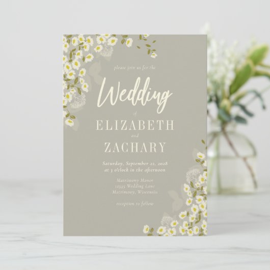 Rustic Floral Cream Beige Wedding Invitation Kaart (Staand voorkant)