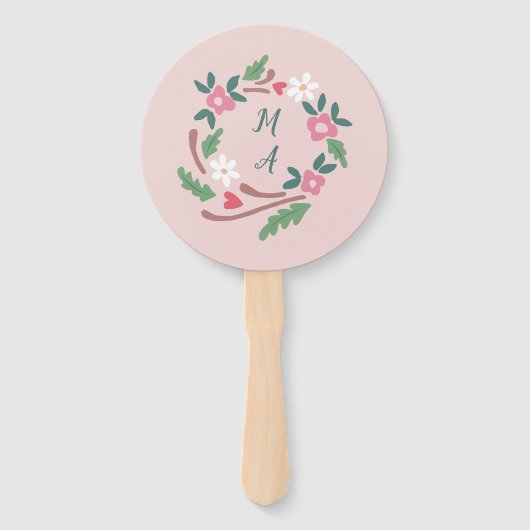 Rustic Floral Crest met Monogram Handwaaier (Voorkant)