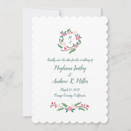 Rustic Floral Crest met Monogram Save The Date
