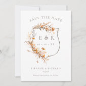 Rustic Floral Crest Monogram Herfst Trouwfoto Save The Date (Voorkant)