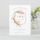Rustic Floral Crest Monogram Herfst Trouwfoto Save The Date (Staand voorkant)