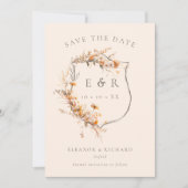 Rustic Floral Crest Monogram Herfst Trouwfoto Save The Date (Voorkant)