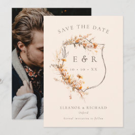Rustic Floral Crest Monogram Herfst Trouwfoto Save The Date