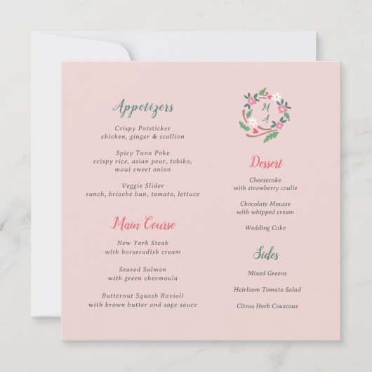 Rustic Floral Crest With Monogram Square Menu (Voorkant)