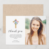 Rustic Floral Cross Kraft Kijk foto's bevestigen Bedankkaart (Voorkant / Achterkant)