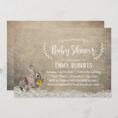 Rustic Floral Cute Rabbit Baby shower Kaart (Voorkant / Achterkant)