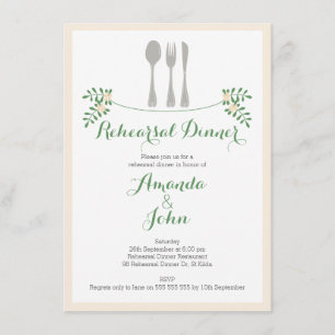 Rustic Floral Cutlery Rehearsal Dinner Invitation Kaart