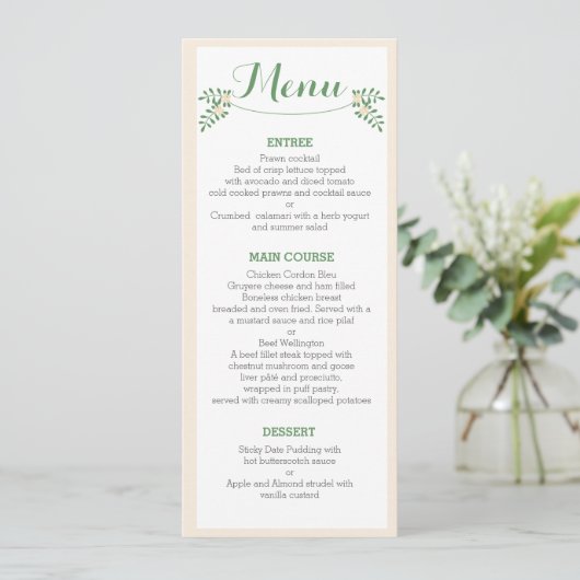Rustic Floral Cutlery Rehearsal Dinner Menu Card (Staand voorkant)
