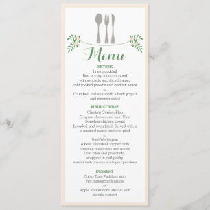 Rustic Floral Cutlery Rehearsal Dinner Menu Card Kaart